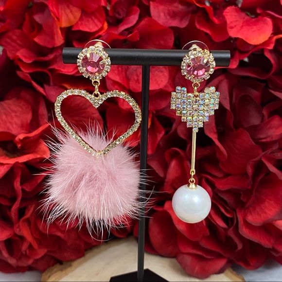 Romantic Crystal Pearl Pink Puff Pom Pom Earrings - Picture 14 of 15